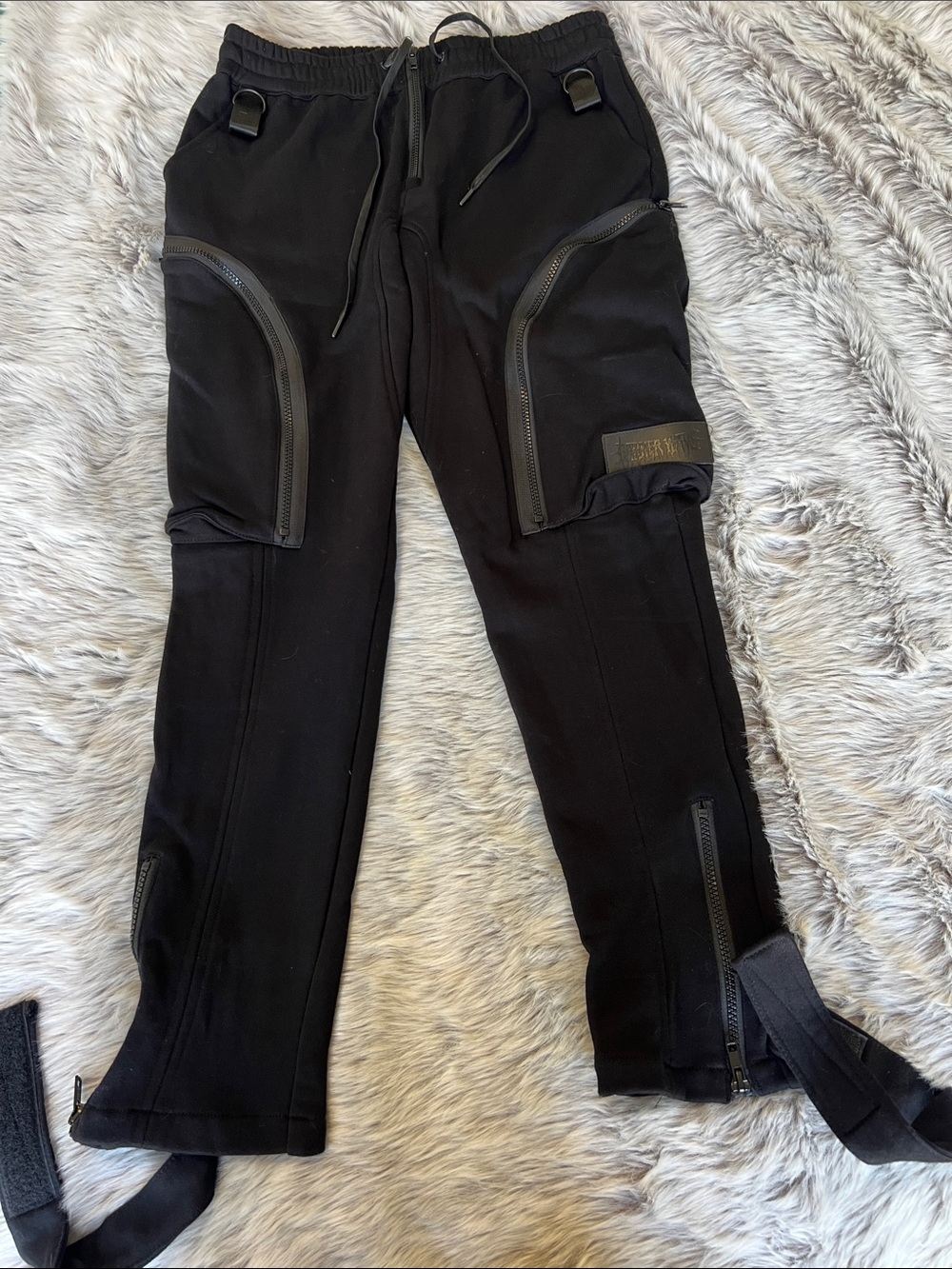 Black Cargo Jogger Pants with Zipper Details